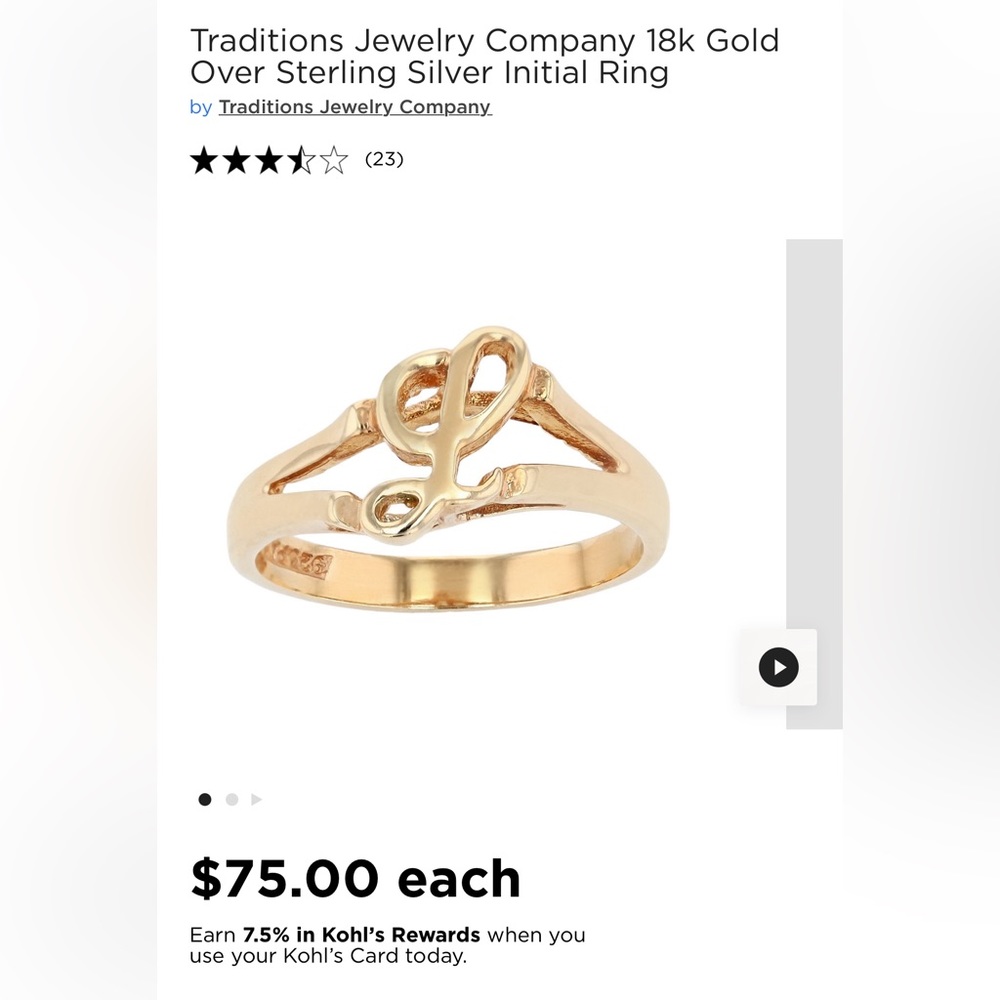 Tradition’s Jewelry Company 18k gold over sterling silver Initial Ring “L” size8